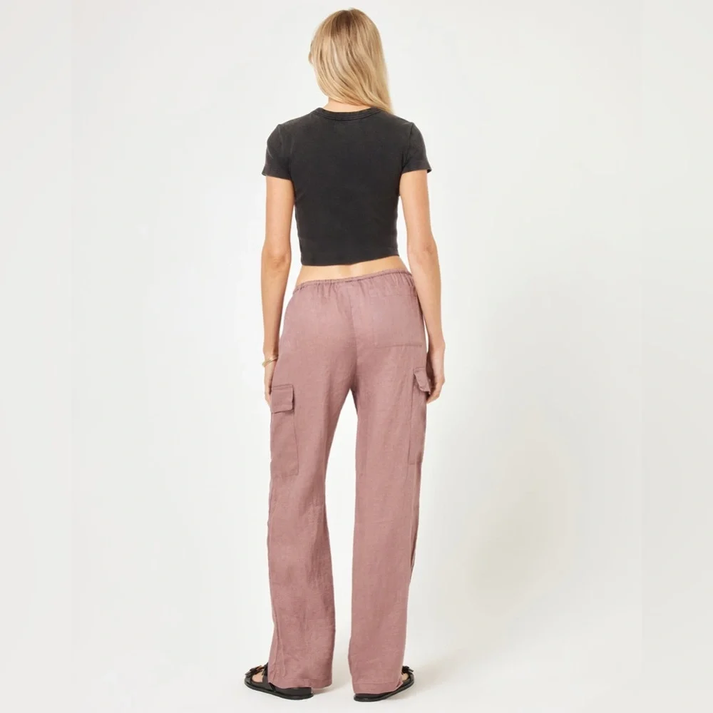 L*Space Sundown Dusty Pink Linen Cargo Pants Wide Leg Boho Coastal XL NWT - Picture 3 of 12